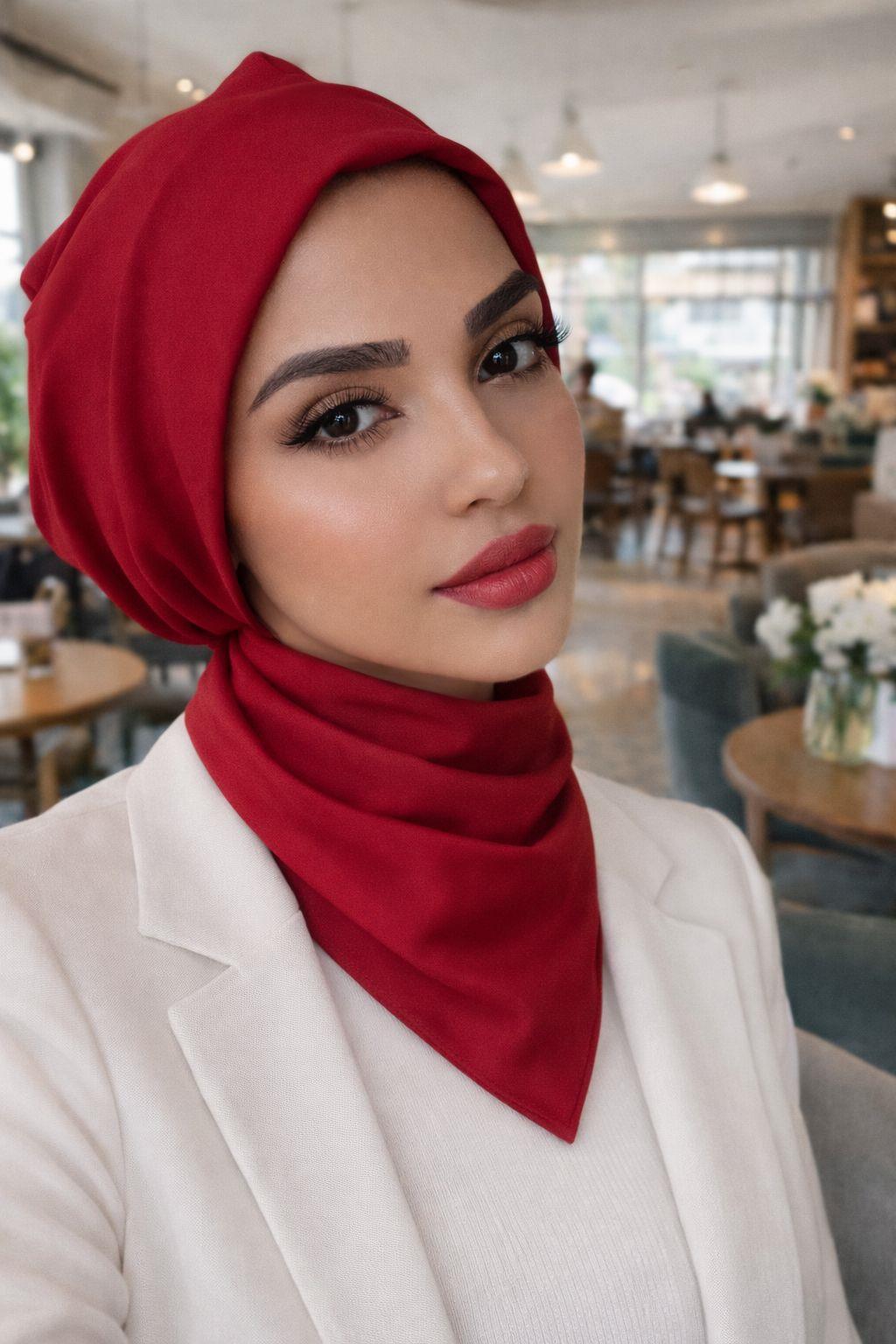 Kırmızı Tesettür Bone ve Etol Takım