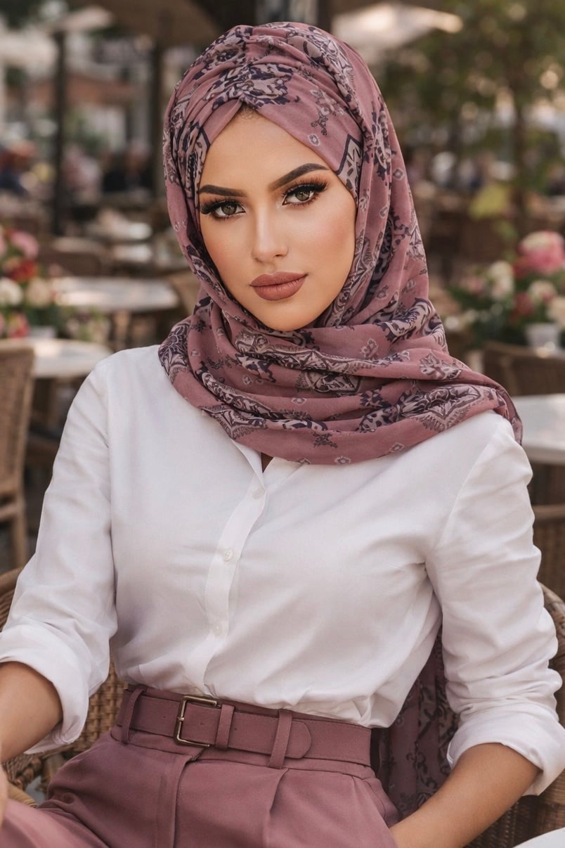 Koyu Pudra Retro Desen Hazır Şal