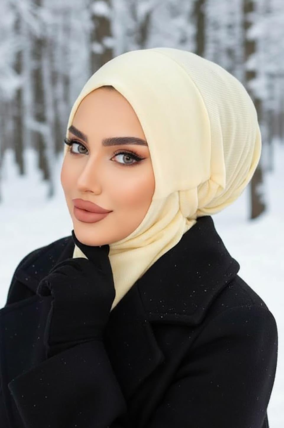 Krem Kışlık Spor Bone Hijab