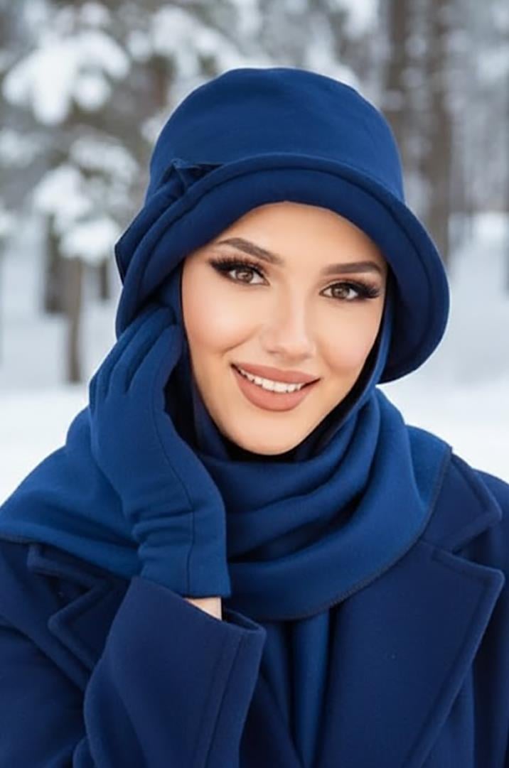 Lacivert Aksesuarlı Vintage Şapka