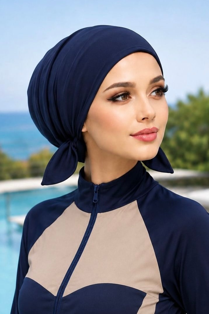Lacivert Bağcıklı Deniz - Havuz Bonesi