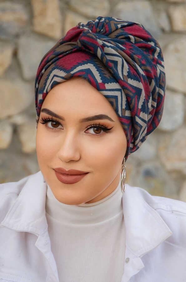 Lacivert Bordo Desenli Burgulu Bone