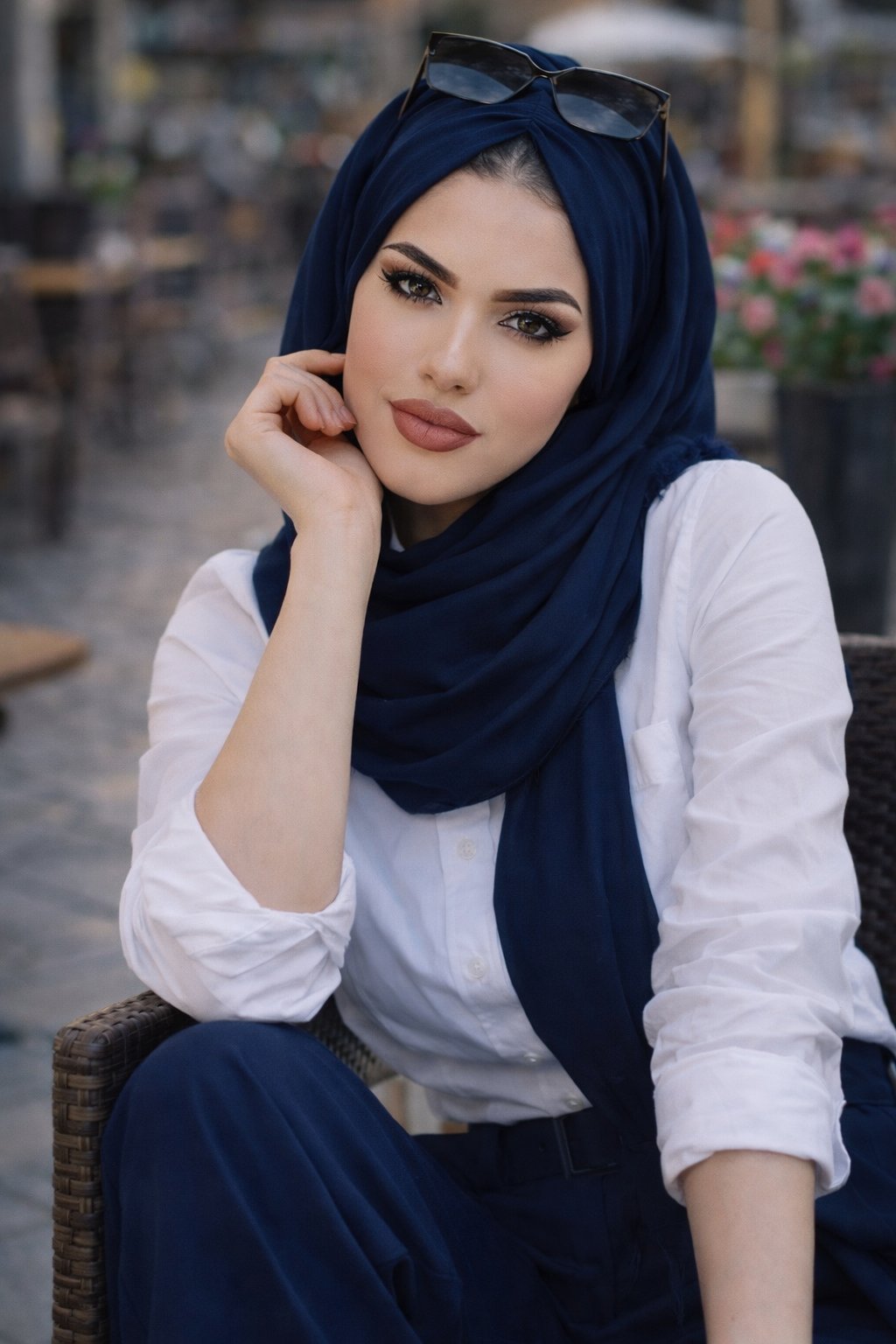 Lacivert Büzgülü Hazır Şal