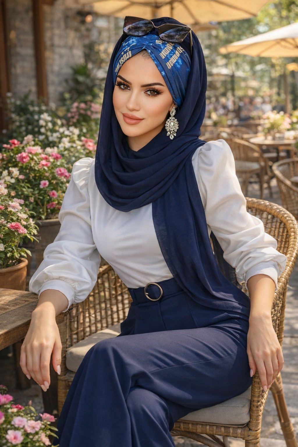 Lacivert Hardal Yazı Desen Hazır Şal