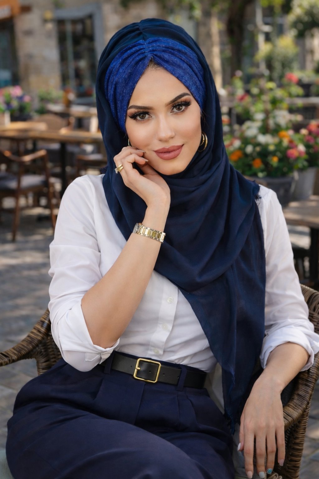 Lacivert Kot Büzgülü Hazır Şal