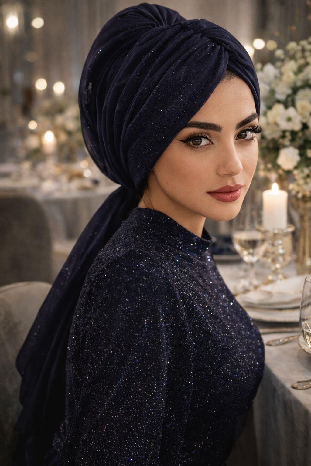 Lacivert Tokalı Abiye Bone Şal / Hazır Duvak