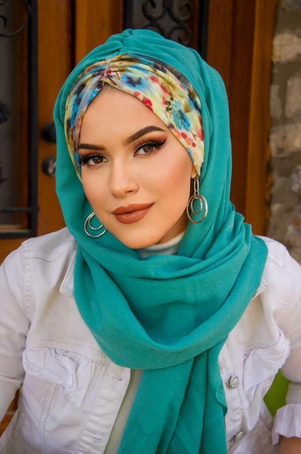 Mint Fulya Çiçek Desen Hazır Şal