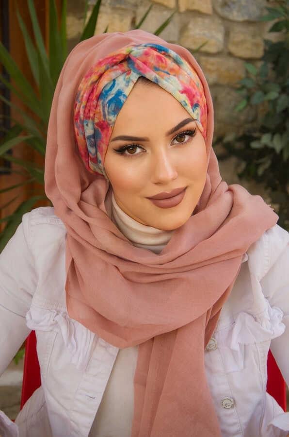 Pudra Gül Desen Burgu Hazır  Şal