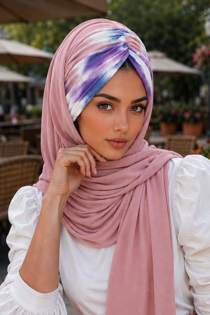Pudra Lila Batik Desenli Hazır Şal