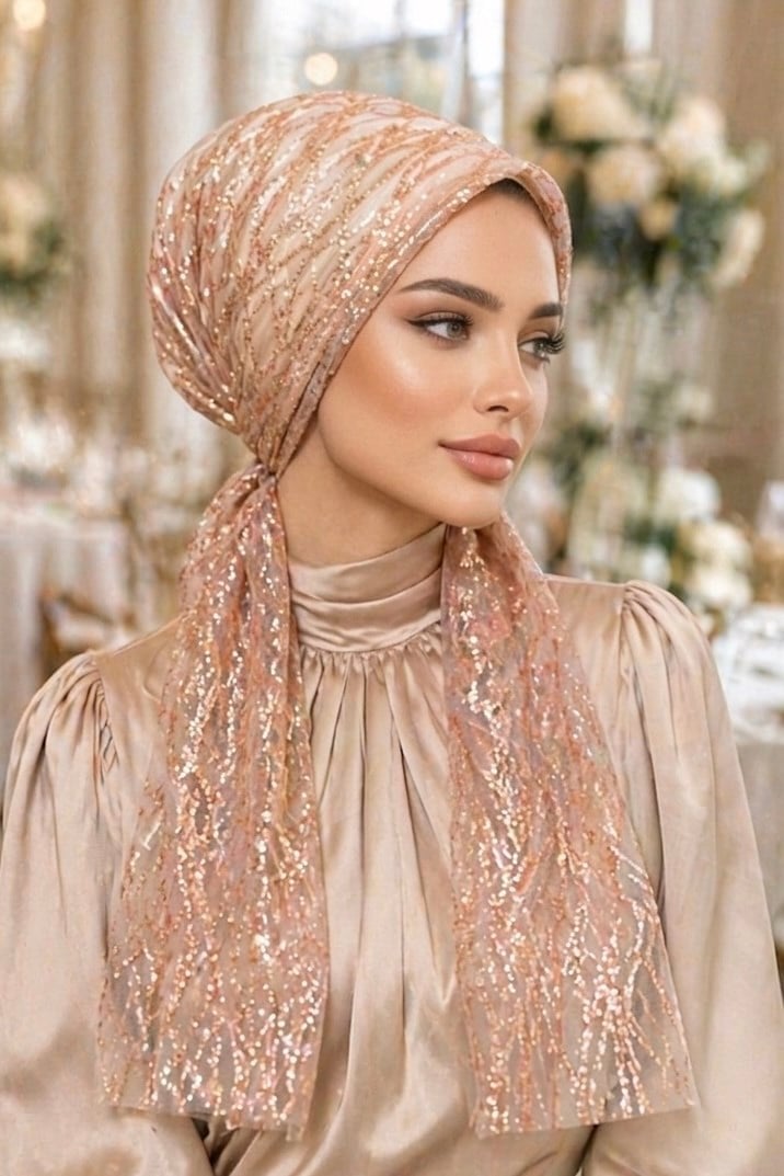 Pudra Simli Abiye Eşarp Bone