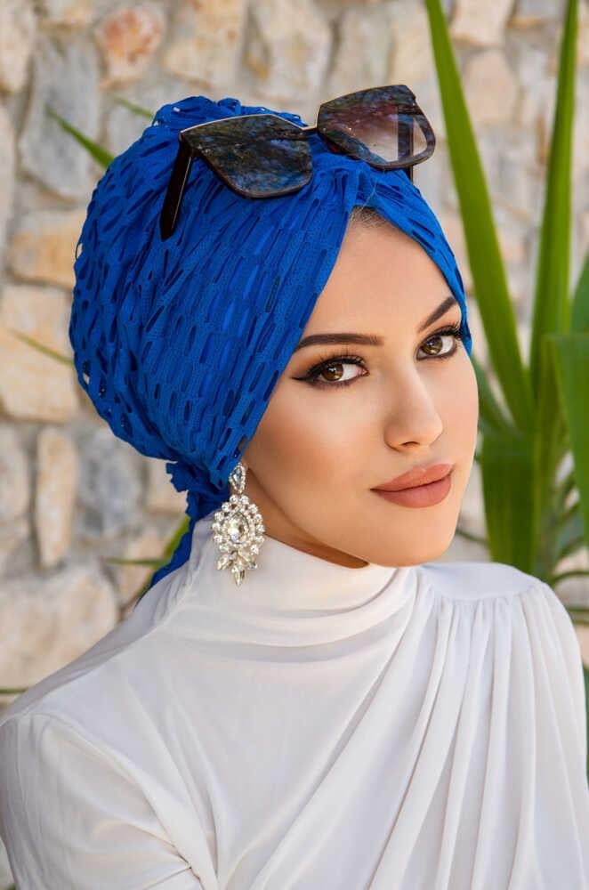 Saks Mavi Dantel Tokalı Bone