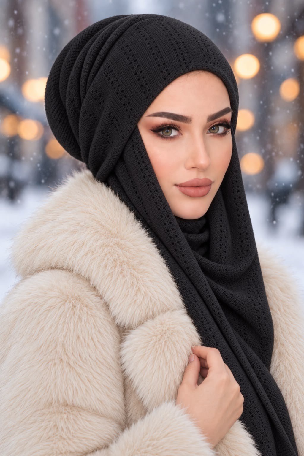 Siyah Ajurlu Triko Kelebek Bone Şal