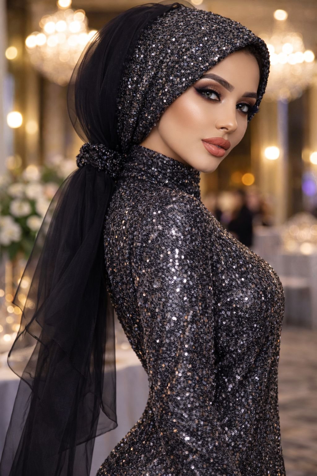 Siyah Antrasit Payetli Tokalı Bone