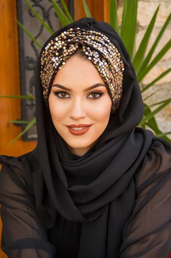 Siyah Bakır Pul Payetli Abiye Şal