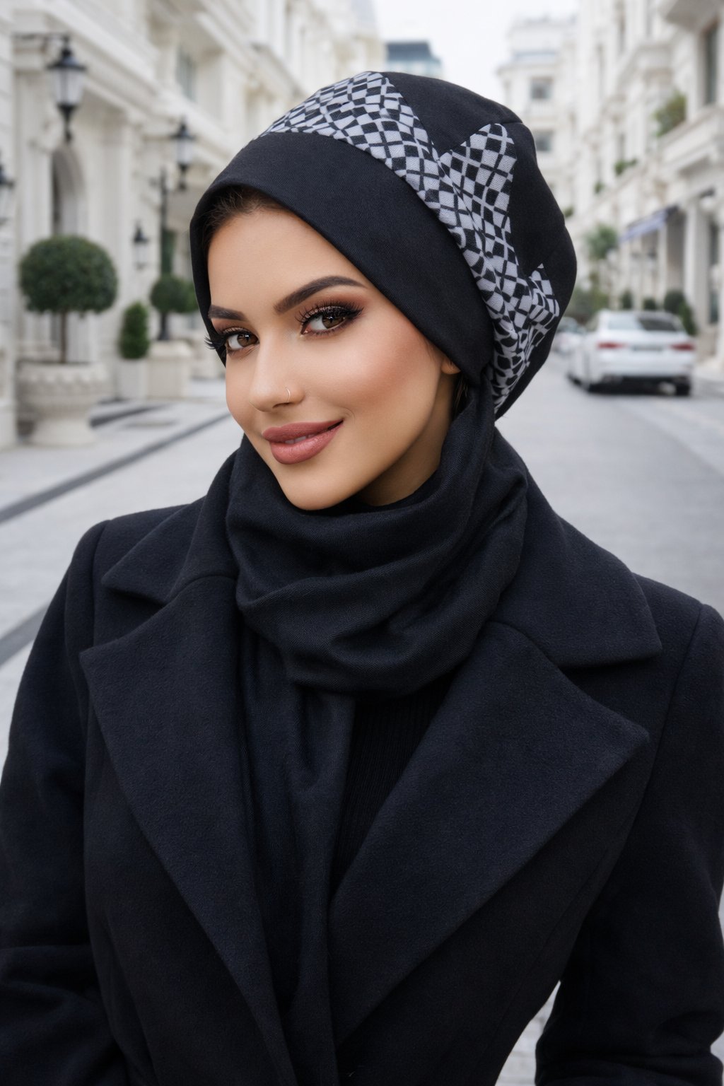 Siyah Beyaz Garnili Tesettür Bere