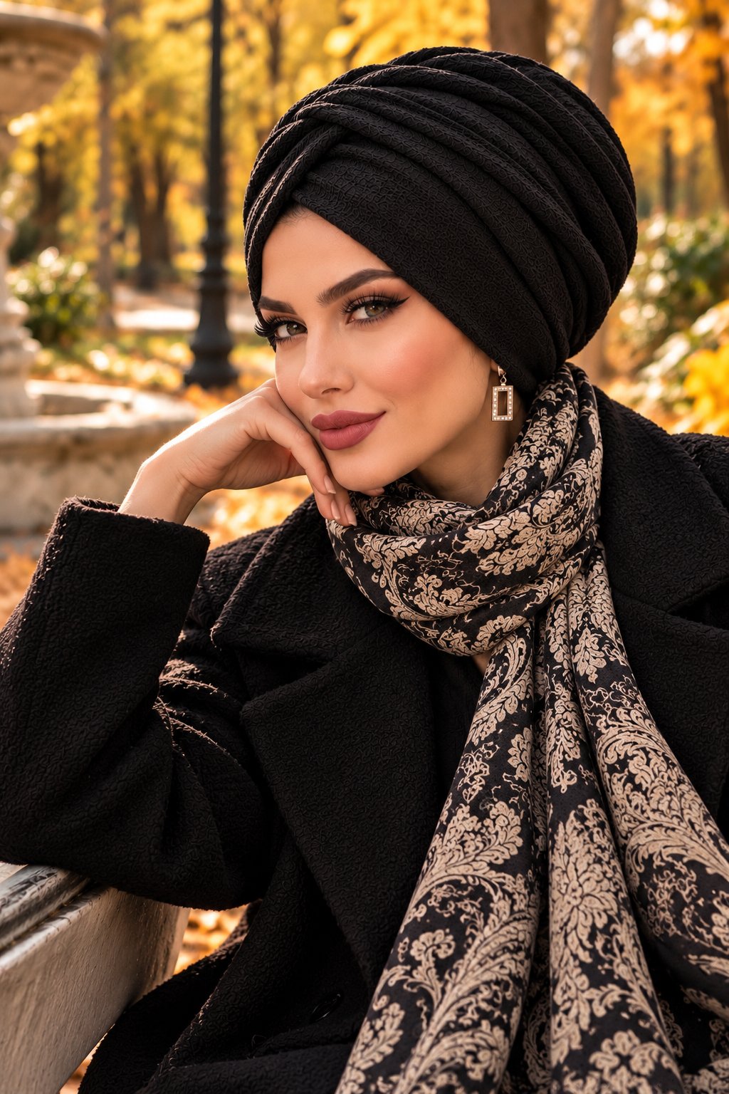 Siyah Çelik Örme Kışlık Burgu Bone – Şık ve Hacimli Tasarım