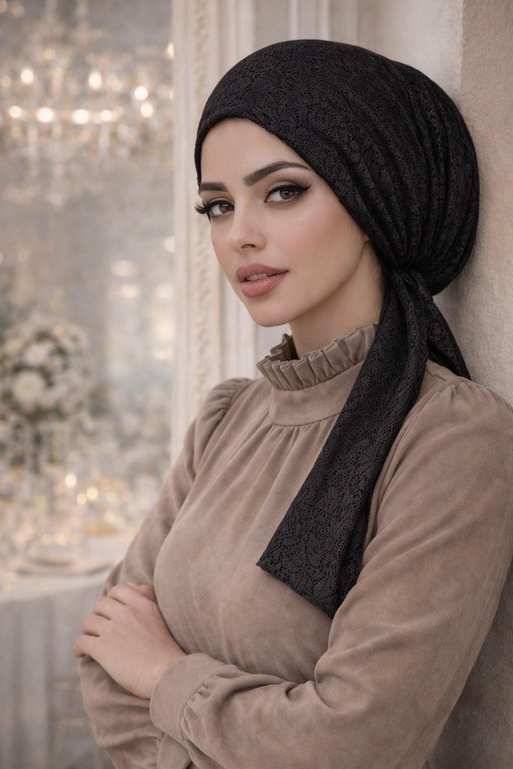 Siyah Dantel Eşarp Bone