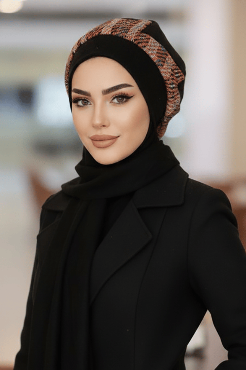 Siyah Ekose Desen Tesettür Bere