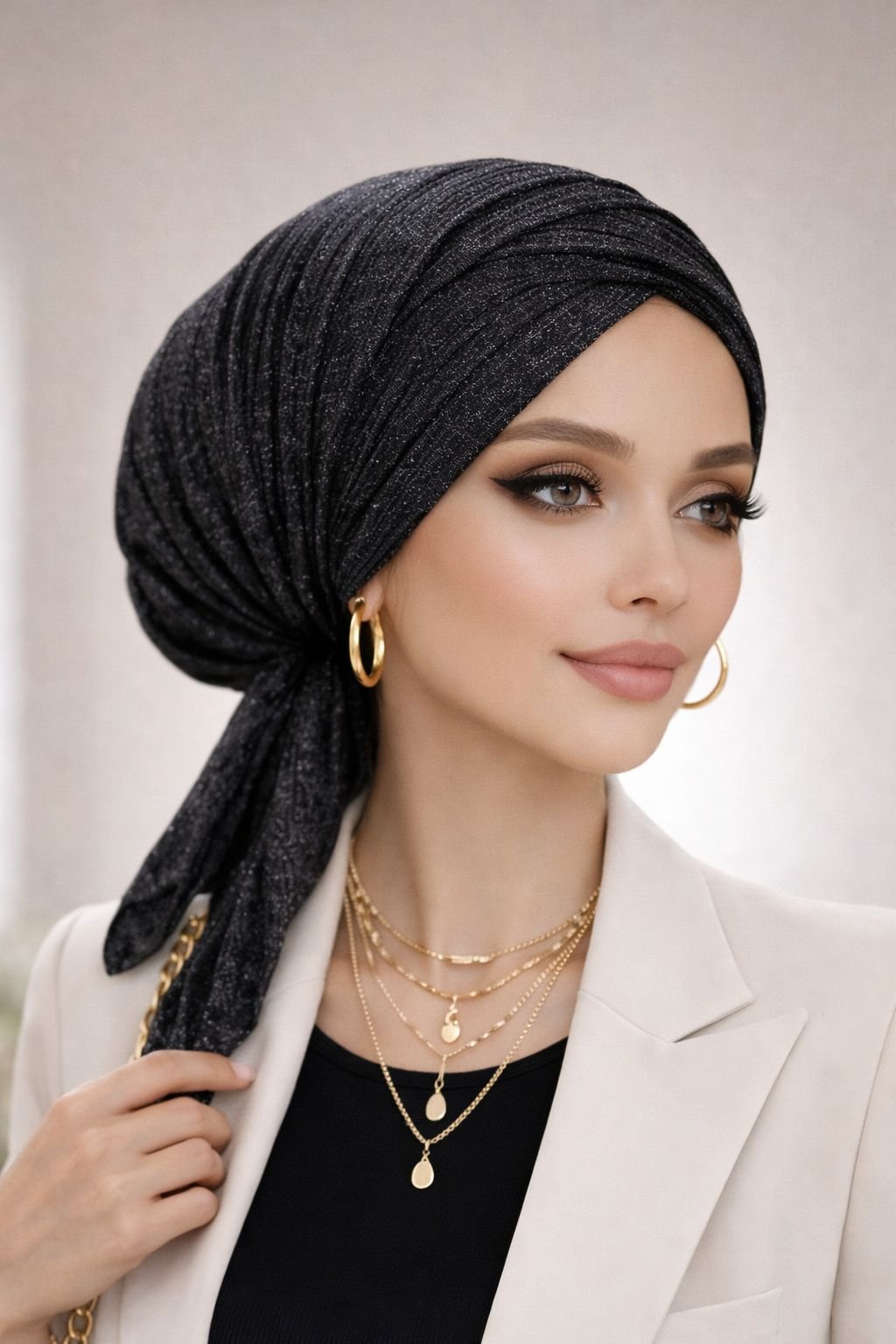 Siyah Gümüş Piliseli Çapraz Bone