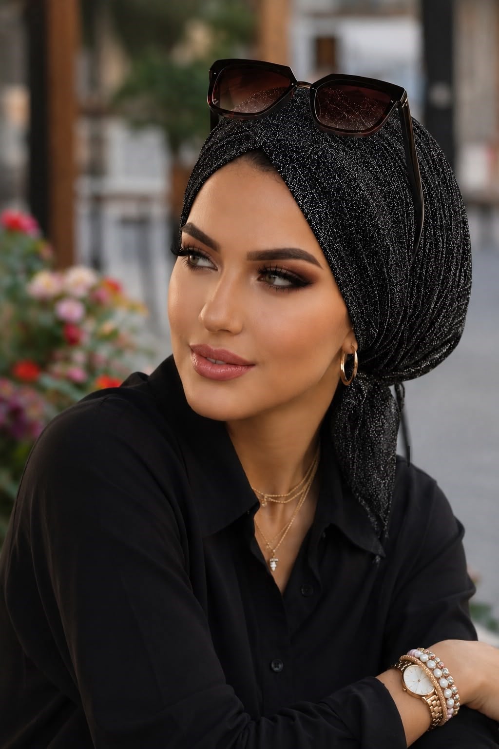Siyah Gümüş Piliseli Çapraz Bone