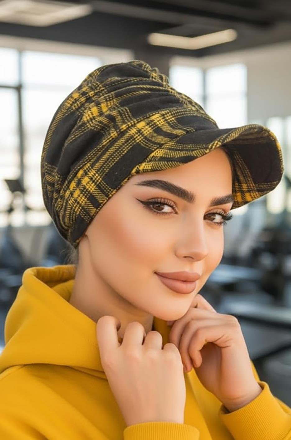 Siyah Hardal Ekose Desen Tesettür Şapka