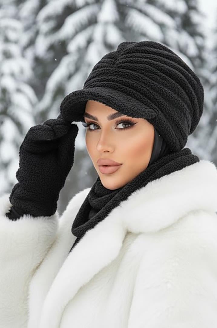 Siyah Kürk Şapka ve Etol Takım