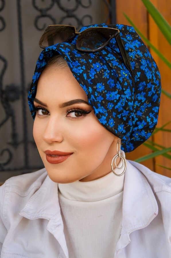 Siyah Mavi Desenli Şapka