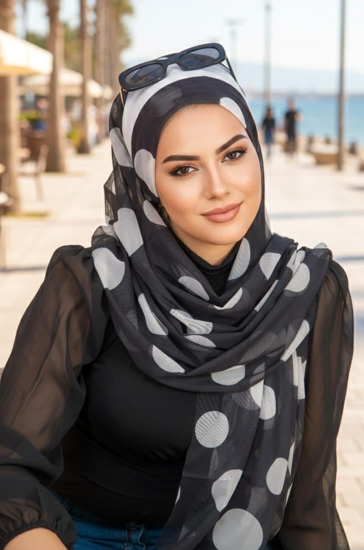 Siyah Puanlı Biritli Hazır Şal - 50200