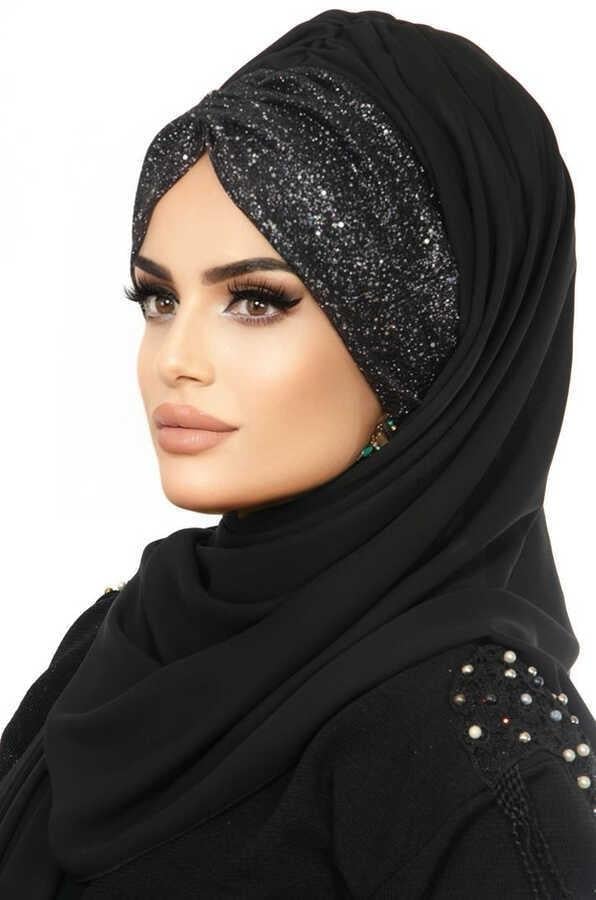 Siyah Simli Abiye Şal