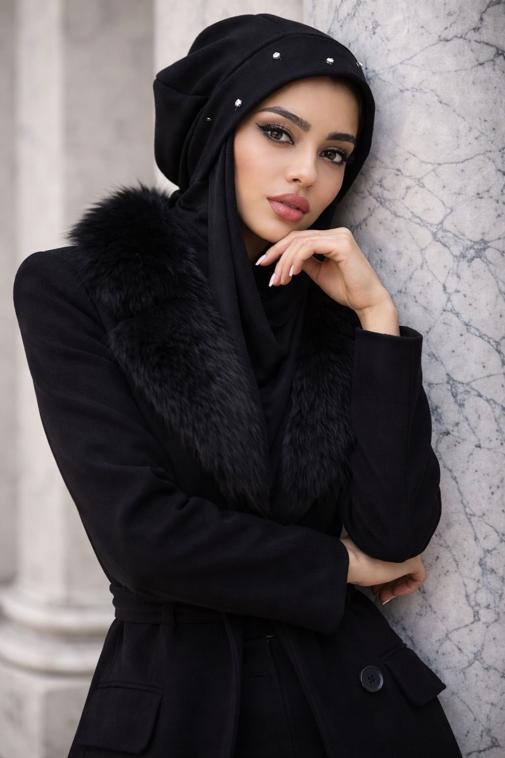 Siyah Taşlı Tesettür Bere