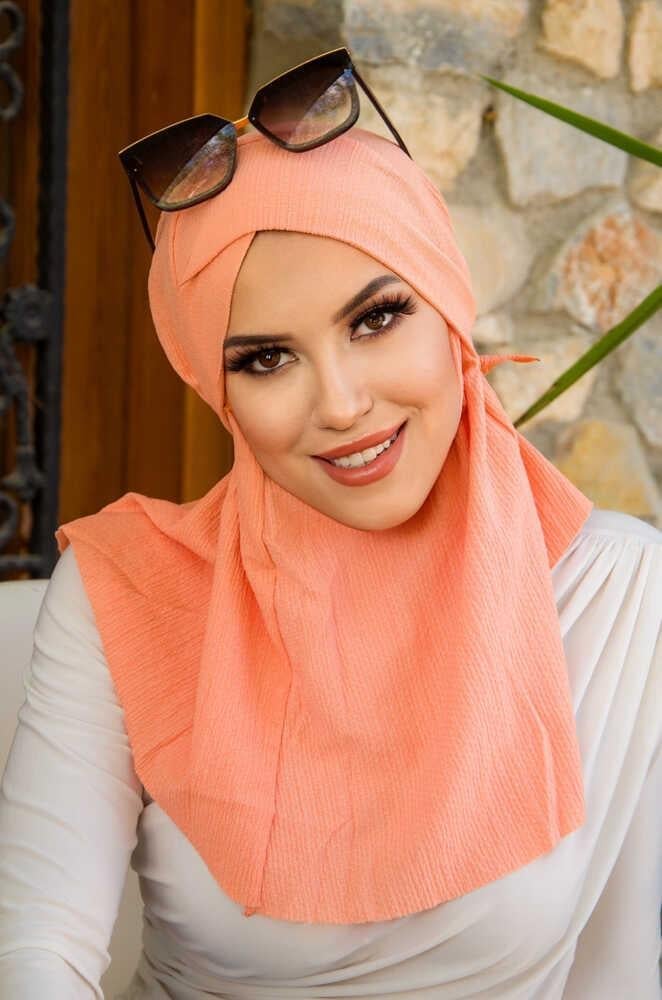 Somon Bürümcük Çapraz Bantlı Medium Size Hijab - Hazır Şal