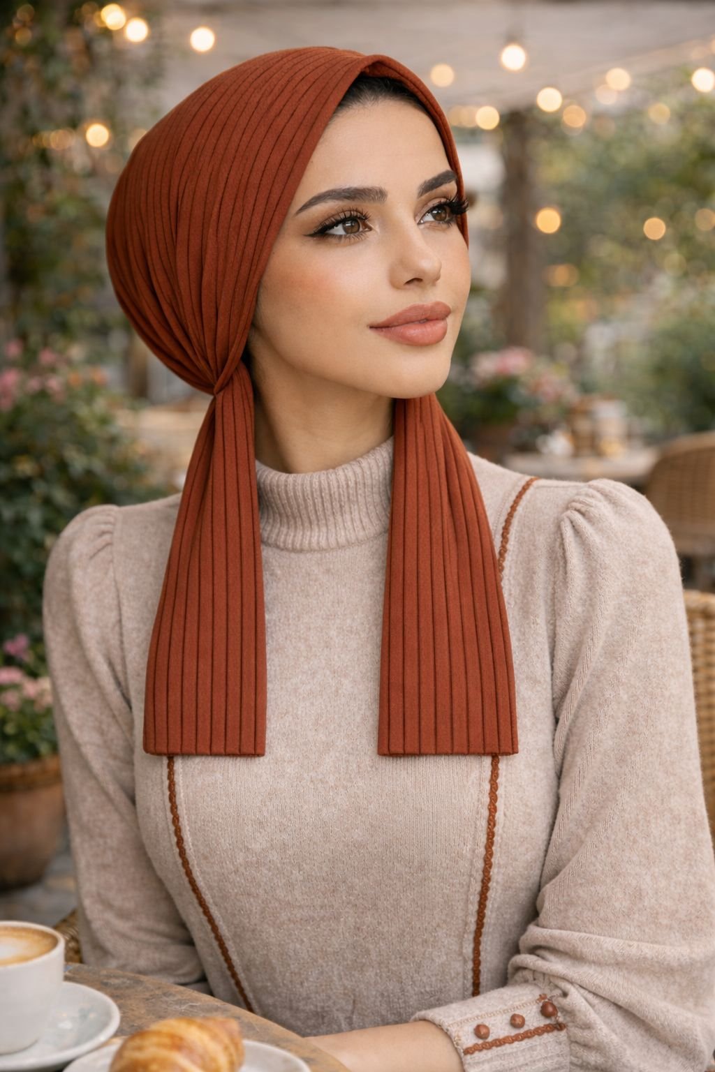 Taba Çizgili Eşarp Bone