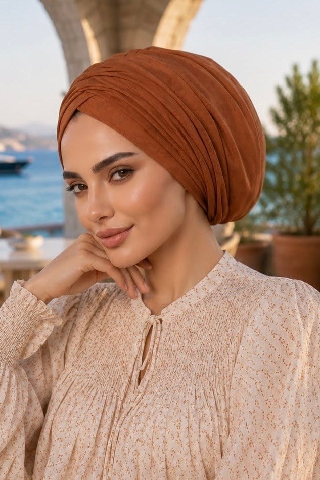 Taba Kendinden Desenli Büzgülü Bone