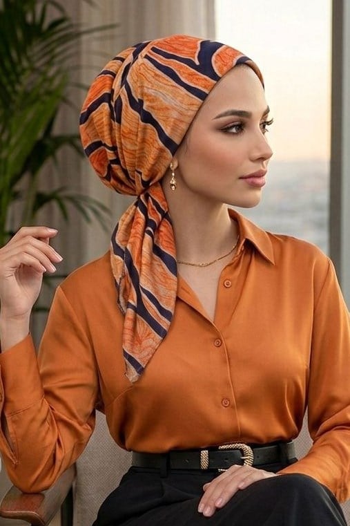 Taba Siyah Desen Eşarp Bone