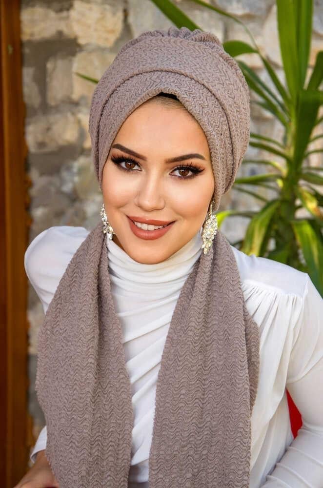 Taş Rengi Piliseli Atkılı Bone