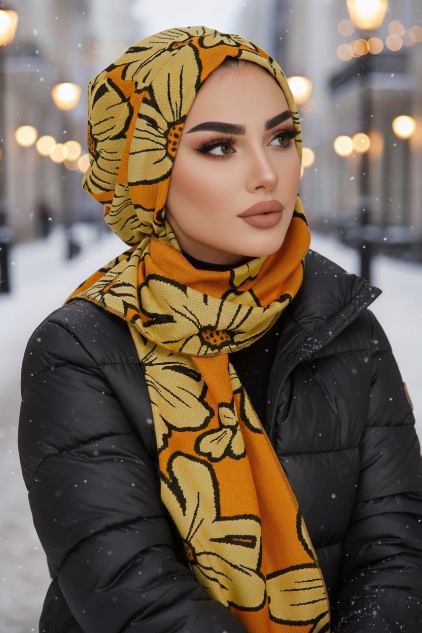 Turuncu Desenli Tesettür Bere