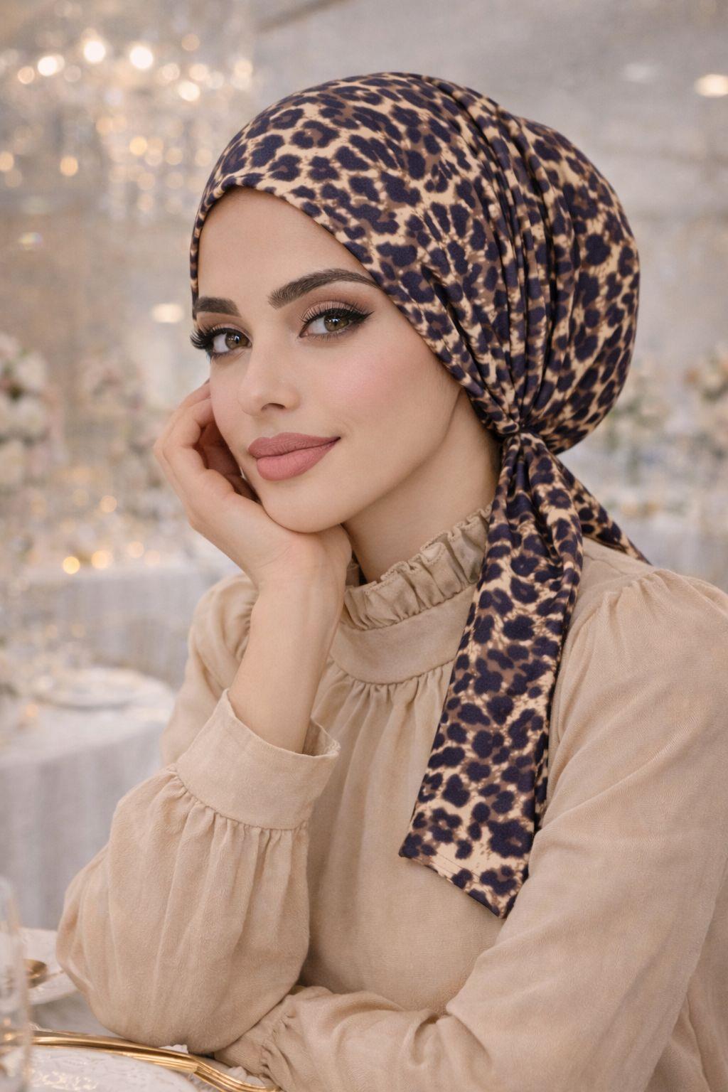 Vizon Leopar Eşarp Bone