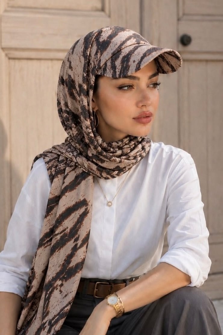 Zebra Desen Kepli Bandana Şapka Şal