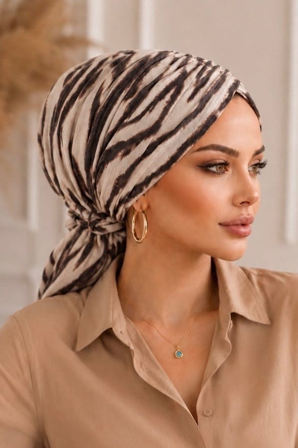 Zebra Desen Tül Tokalı Bone