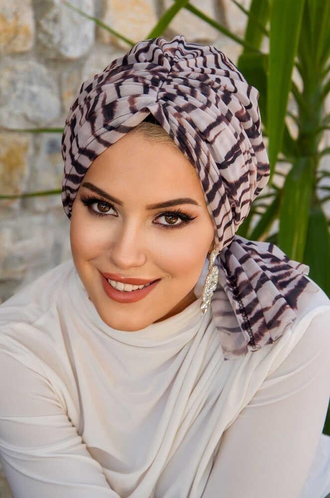 Zebra Desen Tül Tokalı Bone