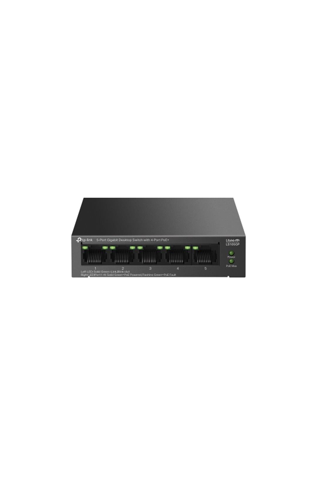 TP-LINK LS105GP, Green Tech, 5 Port, GigaBit, 4 Port PoE 65W, Metal Kasa, Yönetilemez, Masaüstü Switch