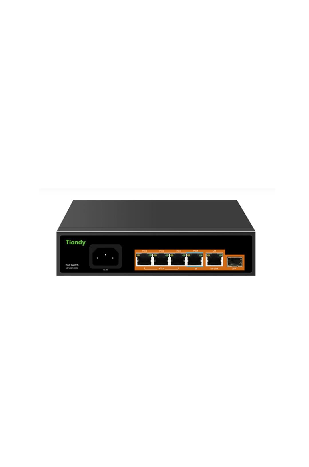 TIANDY PS-1004G-1G1SFP 4 Port Yönetilmeyen Gigabit AI PoE Switch   ( 4G + 1G + 1SFP )