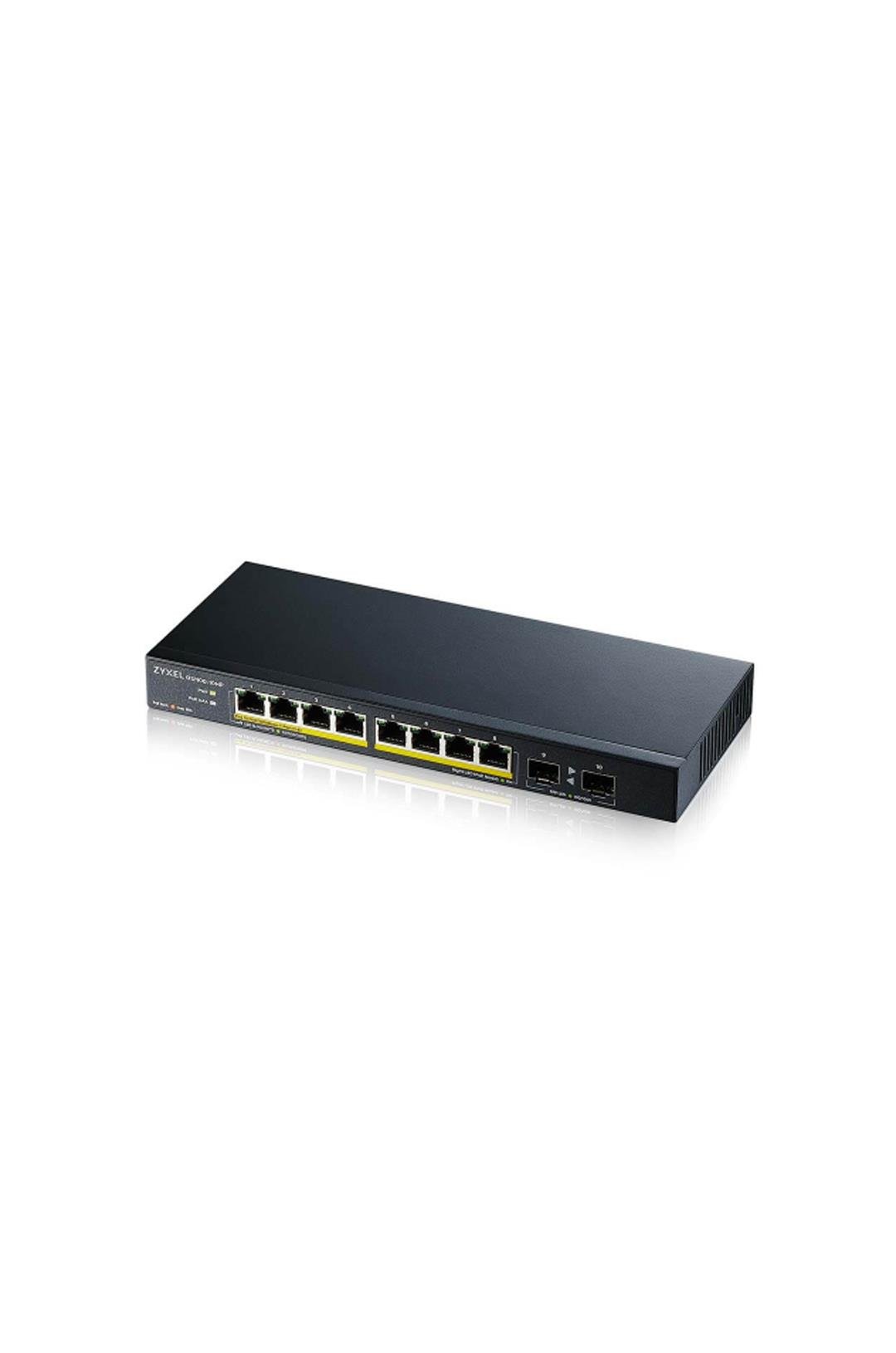 ZyXEL GS1100-10HP, 8 Port, Gigabit, PoE 130W, 2 Port GigaBit SFP, Yönetilemez, Masaüstü Switch
