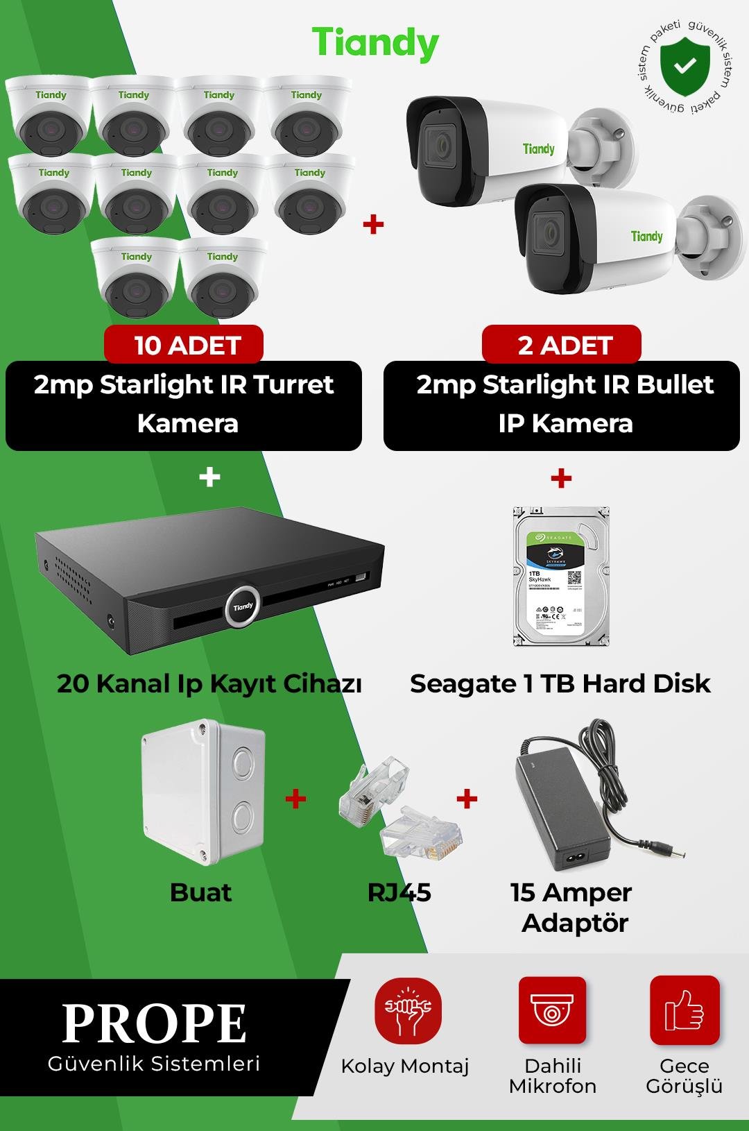 TIANDY PGI00012C01IP-FL2-TIA12ST 12 Kameralı Full Sistem Paketi