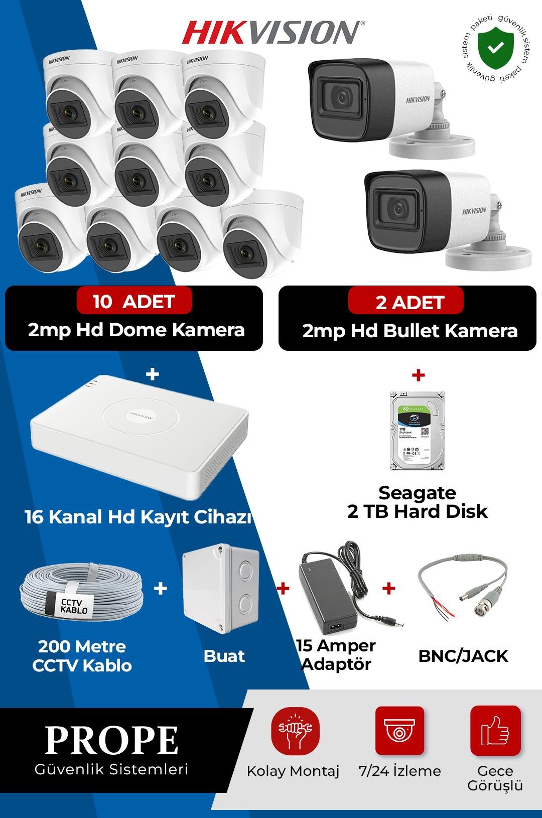 HIKVISION DS-2CE16D0T 12 Kameralı Full Hd Sistem Paketi
