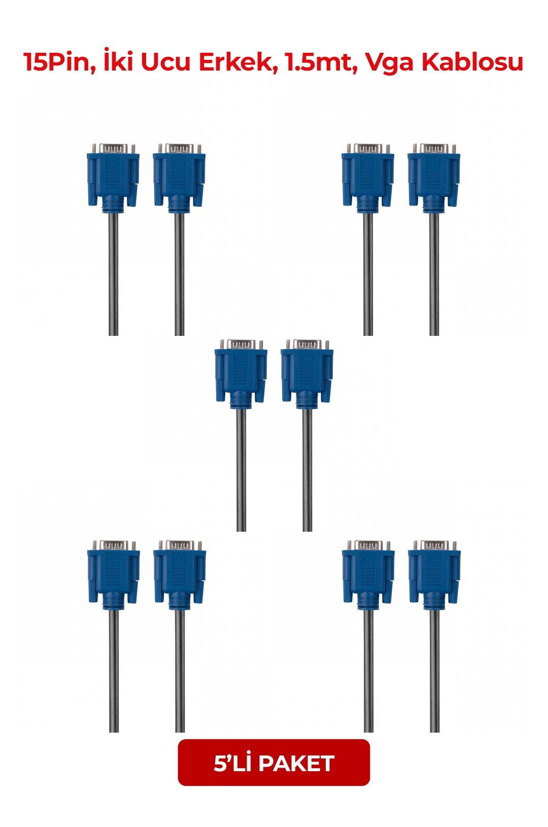 S-LINK SL-VGA16, 15Pin, İki Ucu Erkek, 1.5mt, Vga Kablosu (5li Paket)