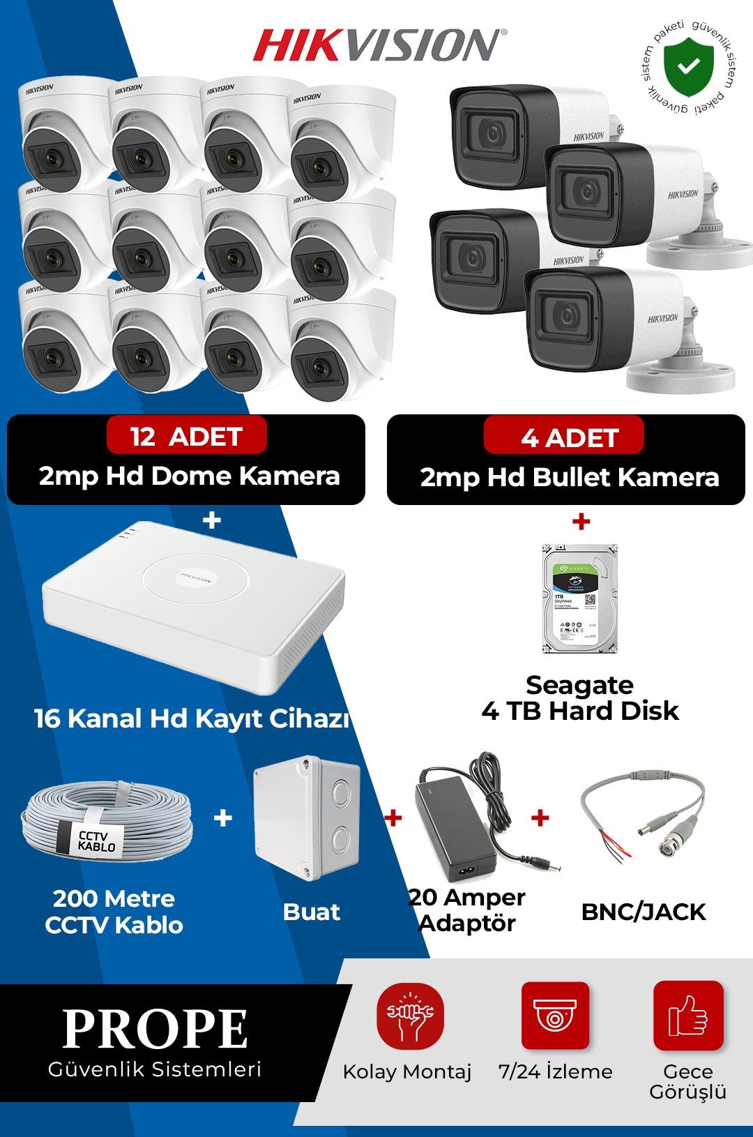 HIKVISION DS-2CE16D0T 16 Kameralı Full Hd Sistem Paketi