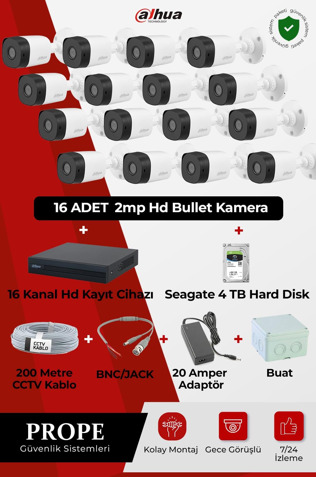DAHUA PG-DH16C00001HD-B16ST  16 Kameralı Hd Bullet Full Sistem Paketi