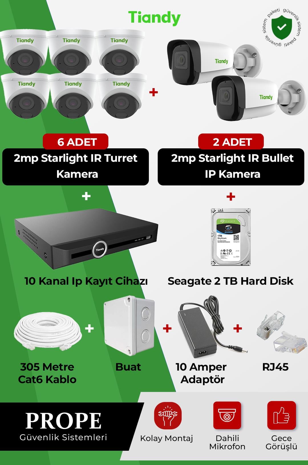 TIANDY PGI00008C01IP-FS-TIA08ST 8 Kameralı Ip Full Sistem Paketi
