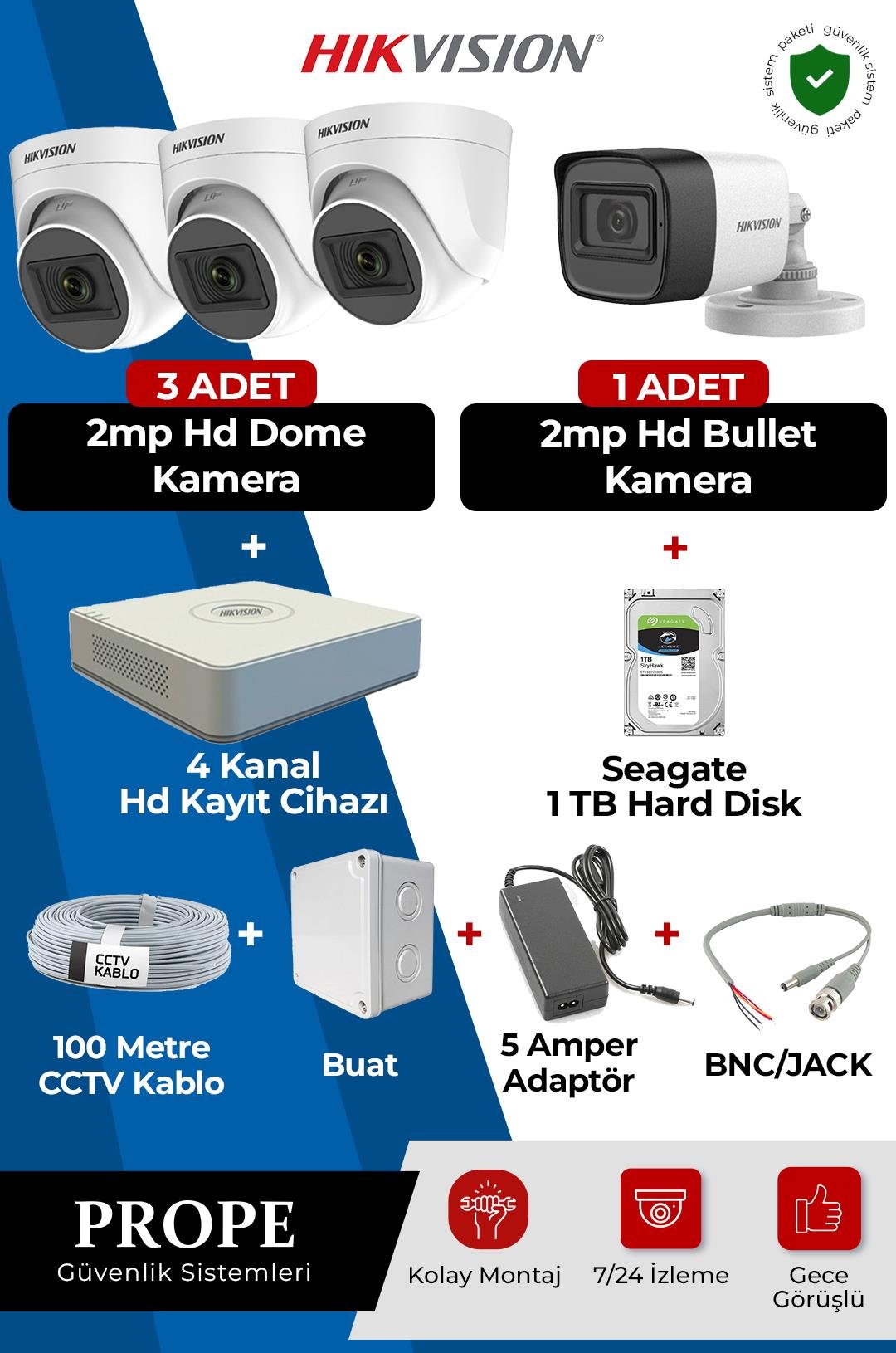 HIKVISION DS-2CE16D0T 4 Kameralı Full Hd Sistem Paketi 
